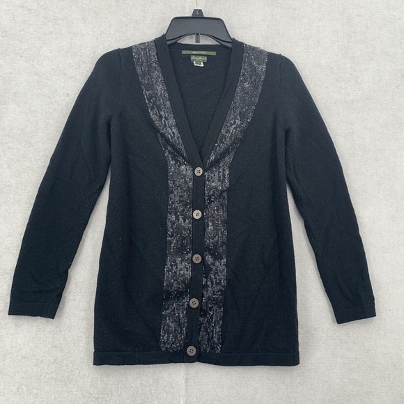 Eddie Bauer Merino Wool Button Cardigan Dark‎ Academia Black Blouse sweater S - Picture 6 of 6